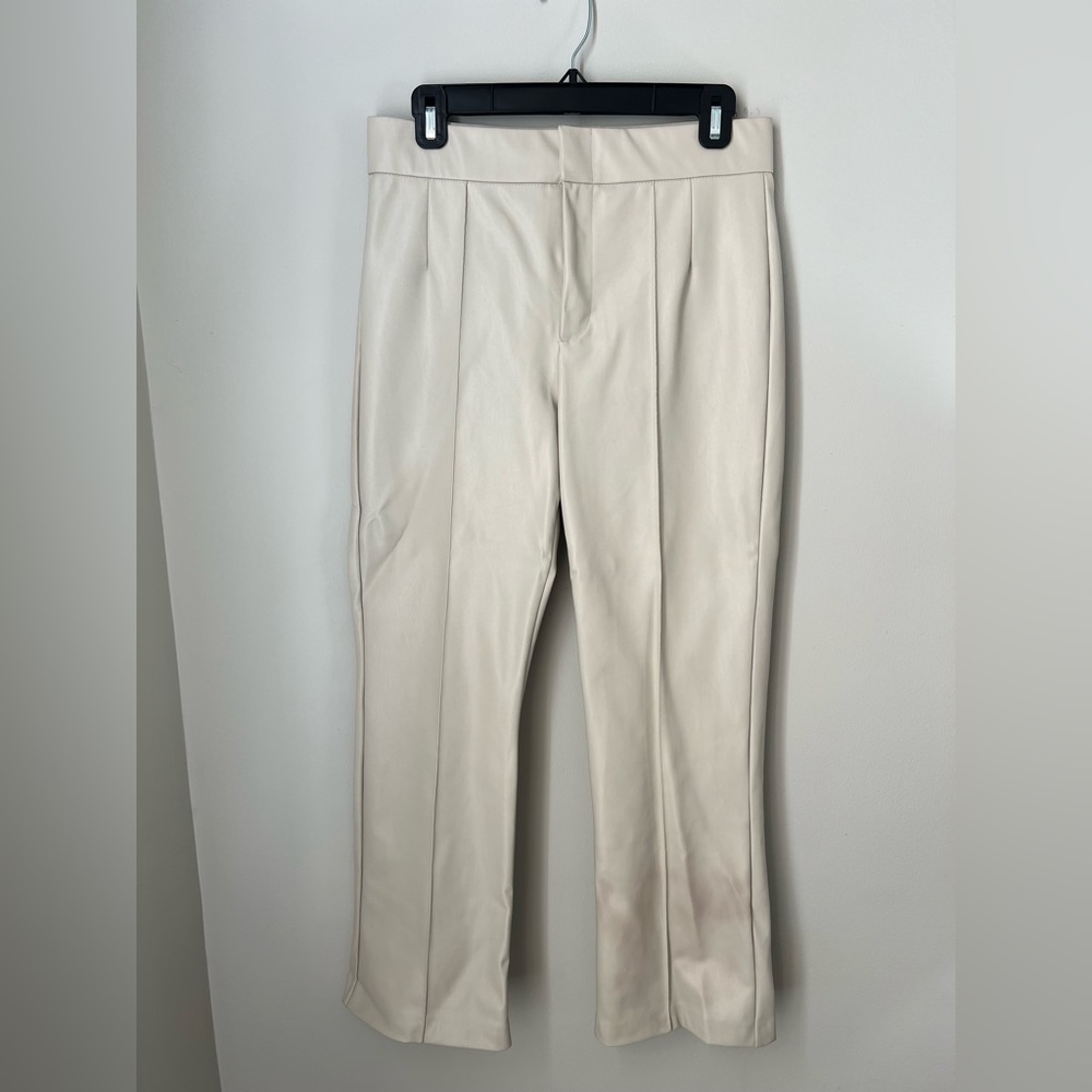 Zara Cream Faux Leather Trouser Pants